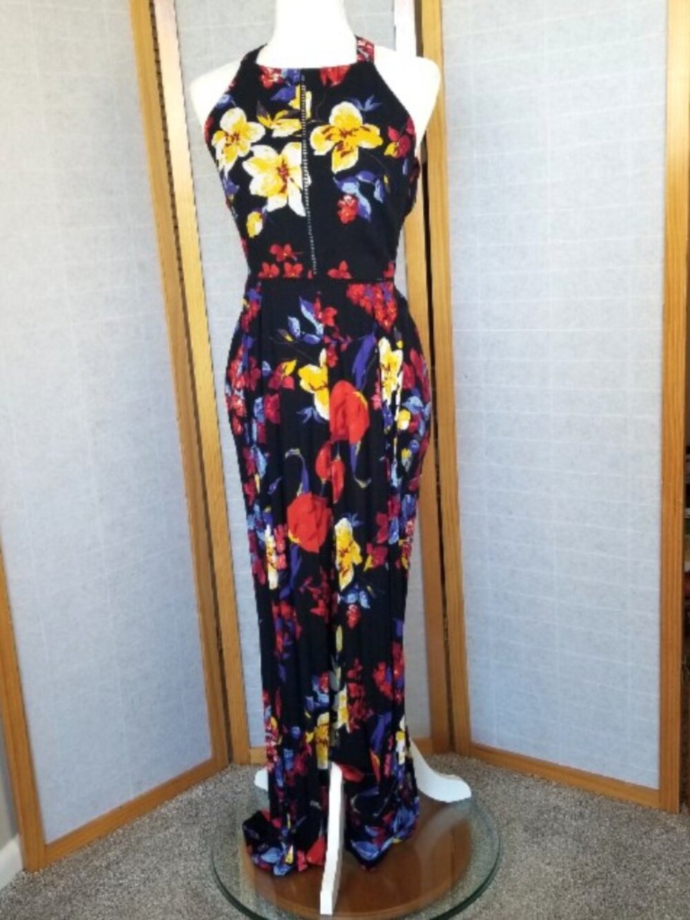 B.O.G Dark Floral Jumpsuit Size Small High Leg Slits Whimsigoth Bohemian  Party